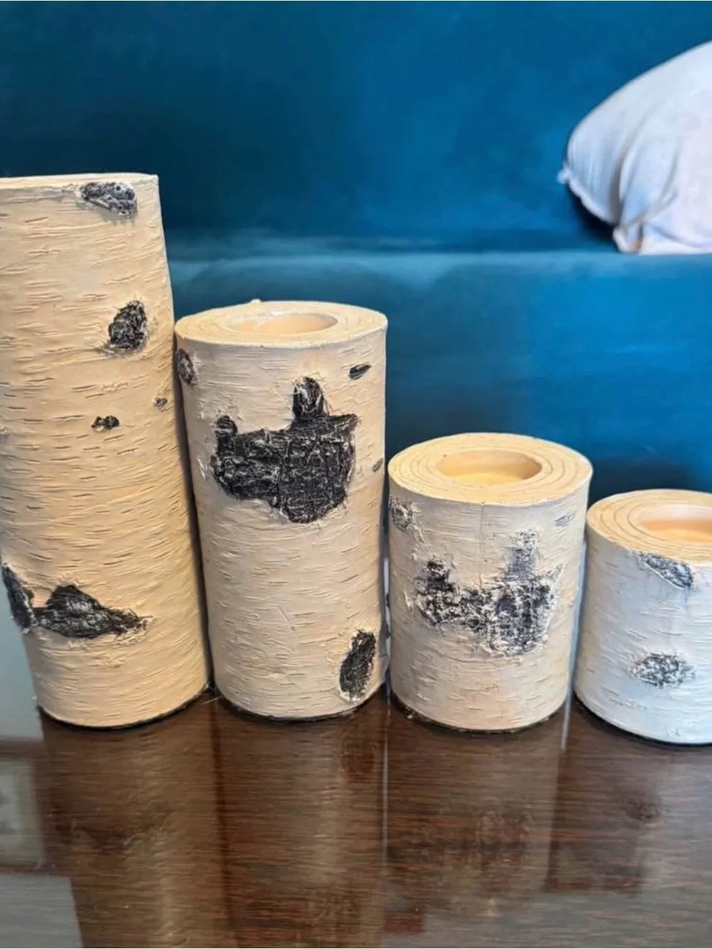 Birch Bark Style Pillar Candle Holders - Set of 4